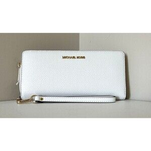 New Michael Kors Jet Set Large Travel Continental Wallet Leather Optic White